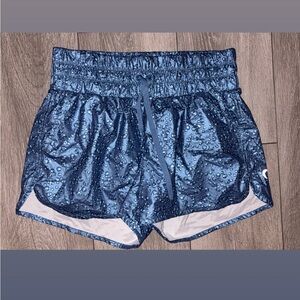 ZYIA Size Large Blue Bomber Shorts High Rise Bubble Pattern Lined EUC Athletic